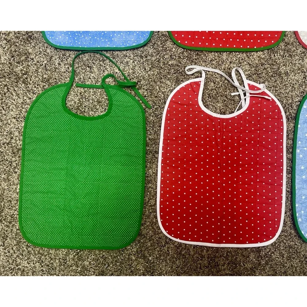 Lot Of 6 Quilted‎ Handmade Christmas Baby Bib Large Size 12